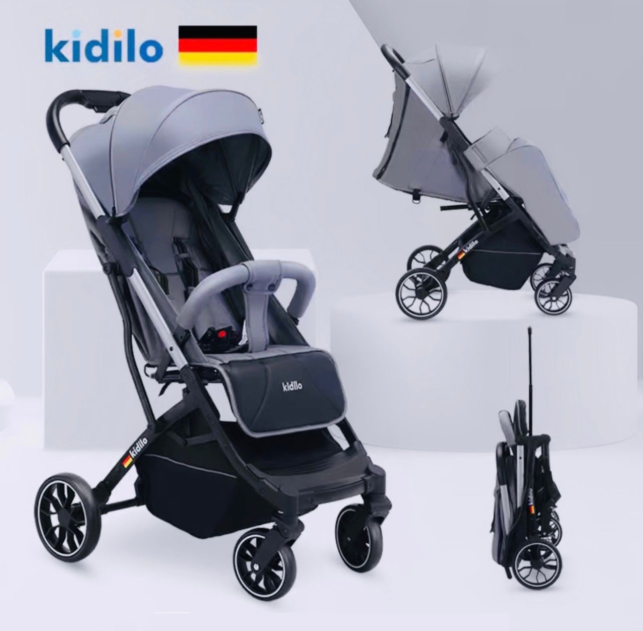 POUSSETTE VALISE COMPACTE AVEC COUVRE JAMBE KIDILO Toys Kids Maroc